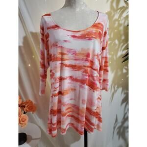 Rose + Olive Scoop Neck 3/4 Sleeve Hi Low Blouse Top Womens Plus Size 2X Pink